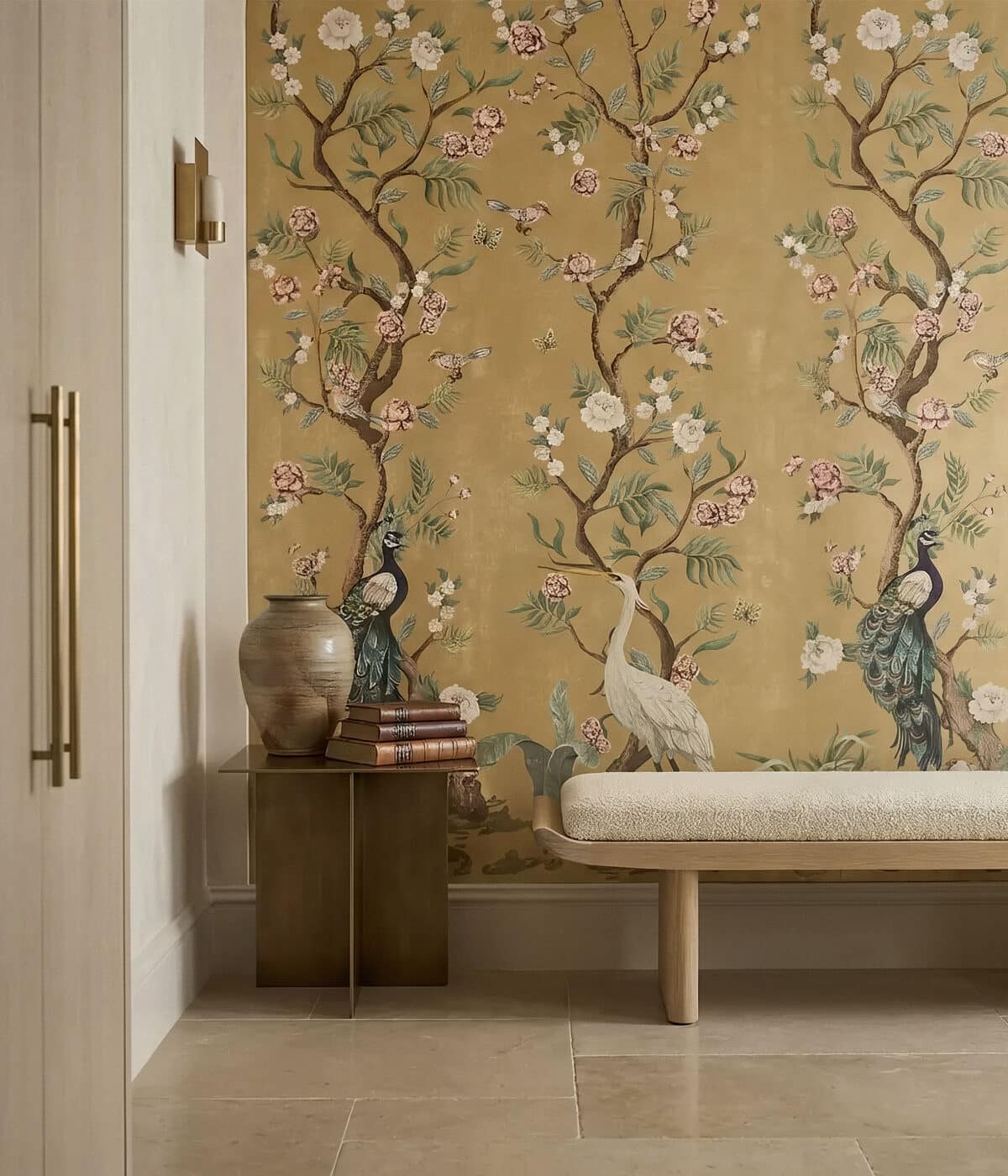 Luxury mural wallcovering in a refined interior